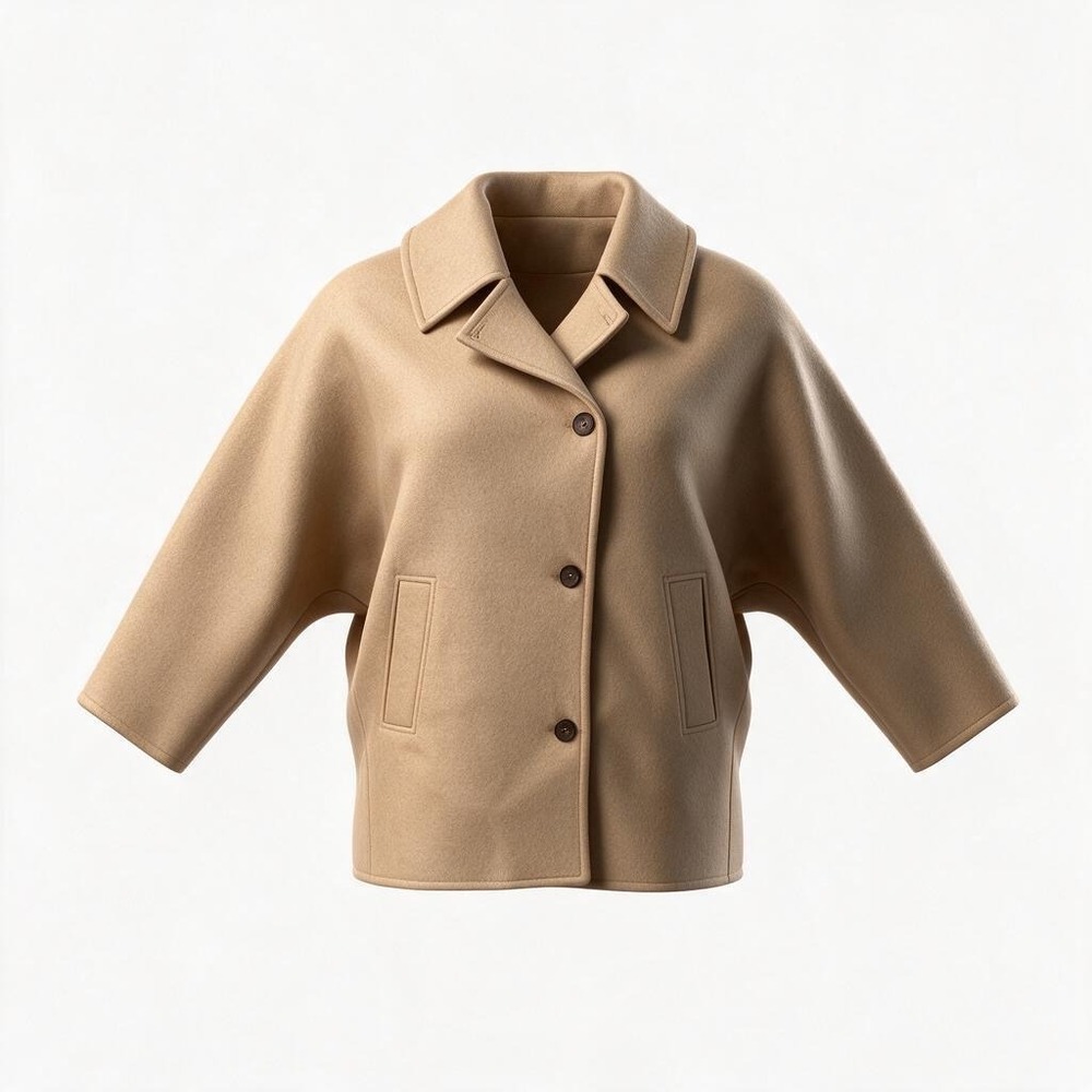 COMMENSE Coat Jacket Womens M Beige Oversized Boxy 3/4 Sleeve Button Luxury